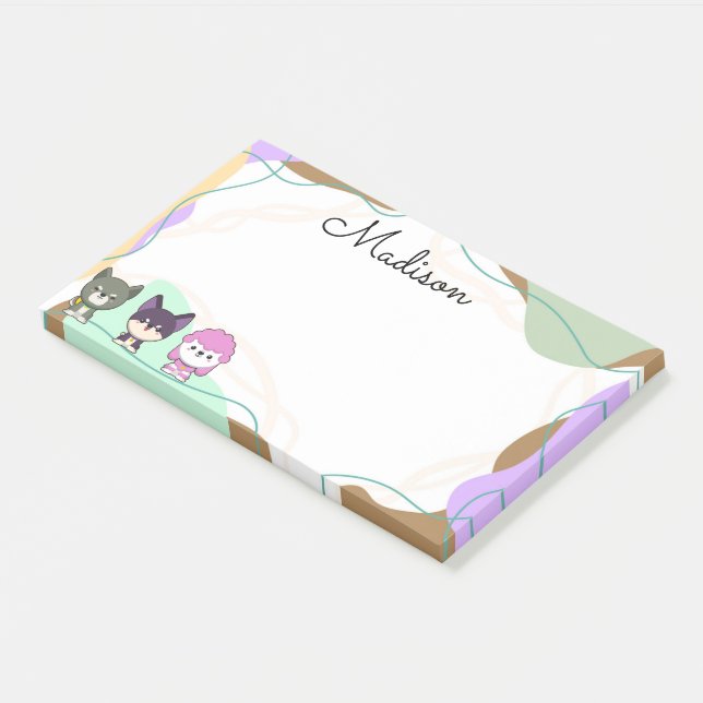 Cartoon dog personalised post-it notes (Angled)