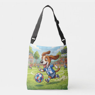 Cartoon Dog Playing Soccer or Football Crossbody Bag