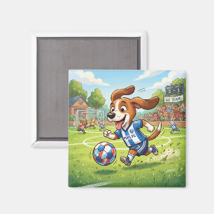Cartoon Dog Playing Soccer or Football Magnet