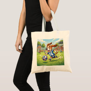 Cartoon Dog Playing Soccer or Football Tote Bag