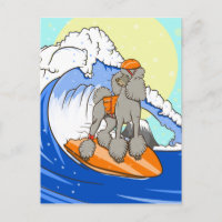 Cartoon dog poodle surfing