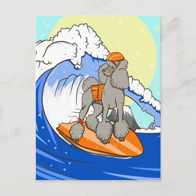 Cartoon dog poodle surfing postcard (Front)