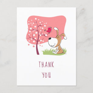 Cartoon Dog Puppy Bird Flower Pink Girl Birthday T Postcard