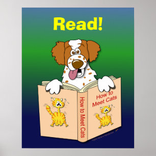 Cartoon Dog Read Funny School Educational Reading Poster