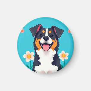Cartoon Dog Surrounded by Flowers Magnet