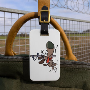 Cartoon Dog Tangled Around Pole with Leash Luggage Tag