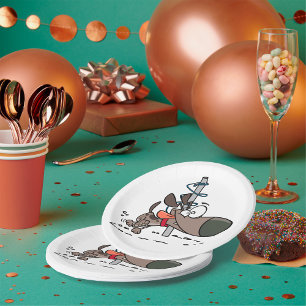 Cartoon Dog Tangled Around Pole with Leash Paper Plate