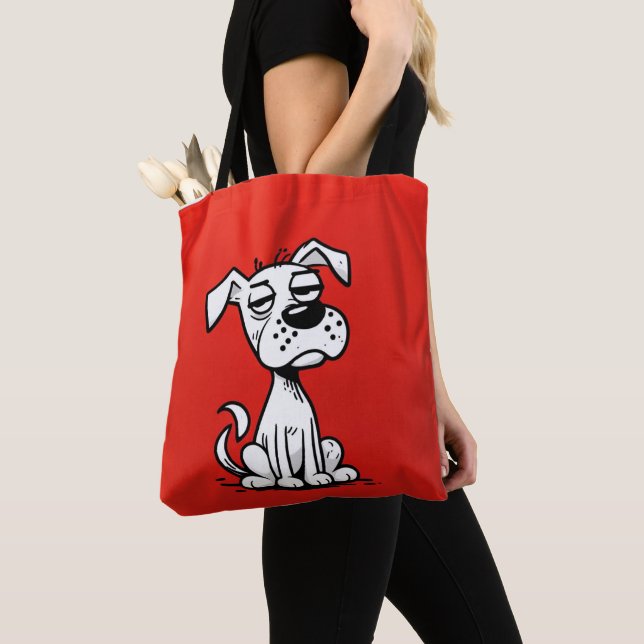Cartoon Dog Tote Bag with Red Background (Close Up)