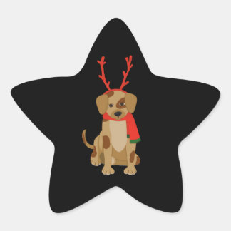 Cartoon Dog wearing Antlers and Scarf Star Sticker