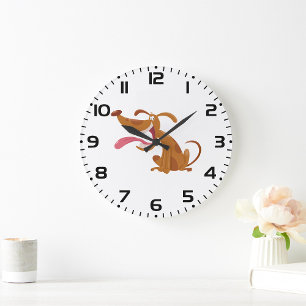 Cartoon Dog with Big Smile and Tongue Out Large Clock