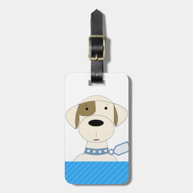 Cartoon Dog with Blue Collar Luggage Tag (Front Vertical)