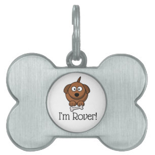 Cartoon Dog with Bone on Pet ID Tag