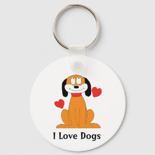 Cartoon Dog With Hearts Key Ring