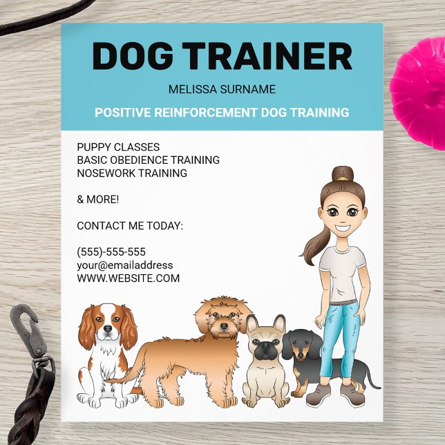 Cartoon Dogs And A Girl Personalizable Dog Trainer Flyer (Creator Uploaded)