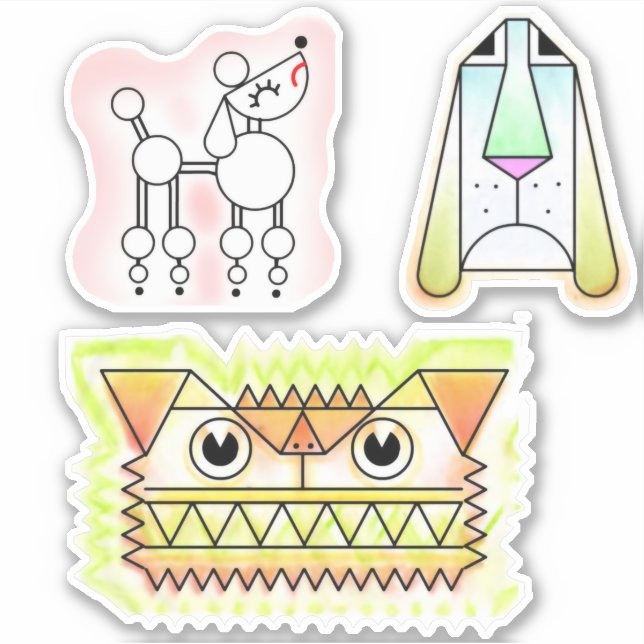 Cartoon Dogs Custom-Cut Vinyl Sticker Set (Front)
