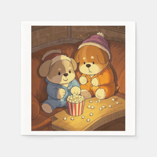 Cartoon dogs puppies with popcorn napkin