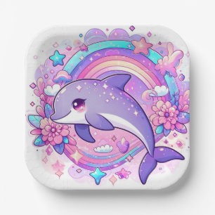 Cartoon Dolphin Baby Shower Paper Plate