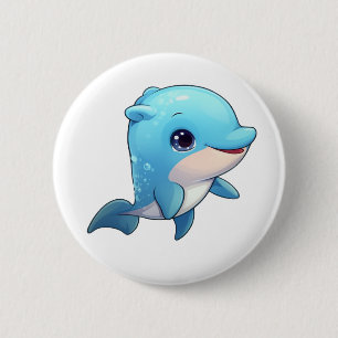 Cartoon dolphin illustration 6 cm round badge