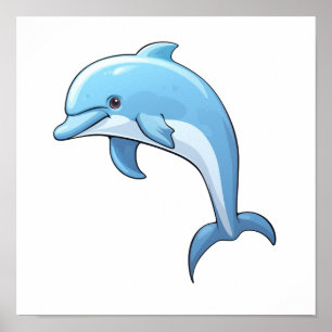 Cartoon dolphin illustration poster