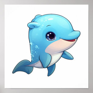 Cartoon dolphin illustration poster