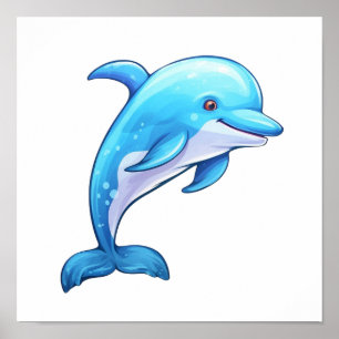 Cartoon dolphin illustration poster