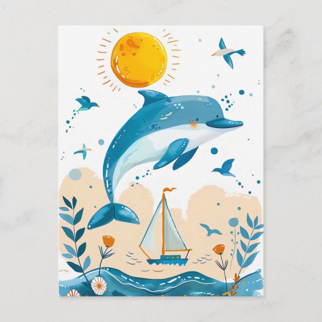 Cartoon Dolphin Leaping out of Water Postcard (Front)