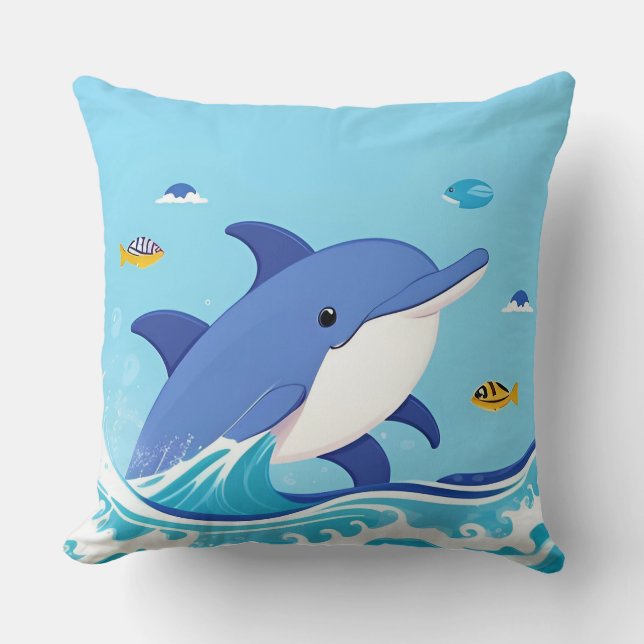 Cartoon Dolphin Splash For Summer Room Style Cushion (Front)