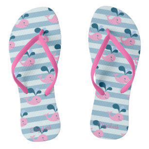 Cartoon Dolphins ,Light Blue Stripes-Personalised Thongs