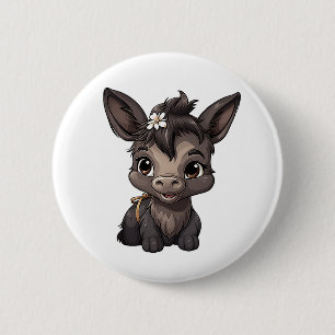 Cartoon donkey illustration 6 cm round badge
