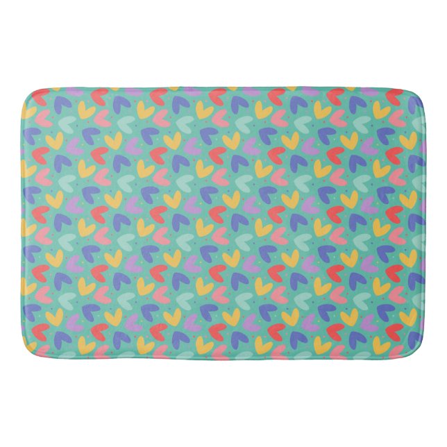 Cartoon Doodle Seamless Heart & Dots Pattern Bath Mat (Front)