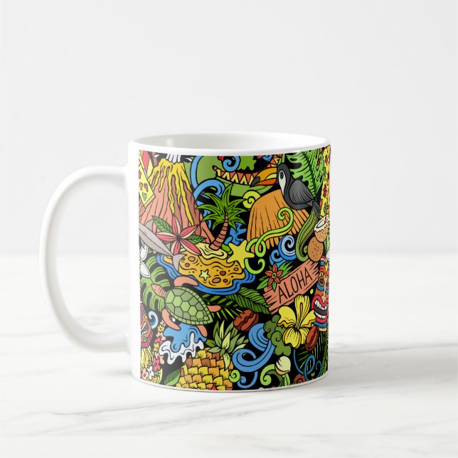 Cartoon doodles Hawaii seamless pattern. Backdrop  Coffee Mug (Left)