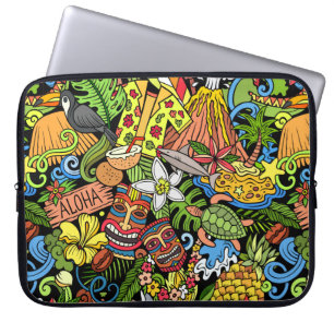 Cartoon doodles Hawaii seamless pattern. Backdrop Laptop Sleeve