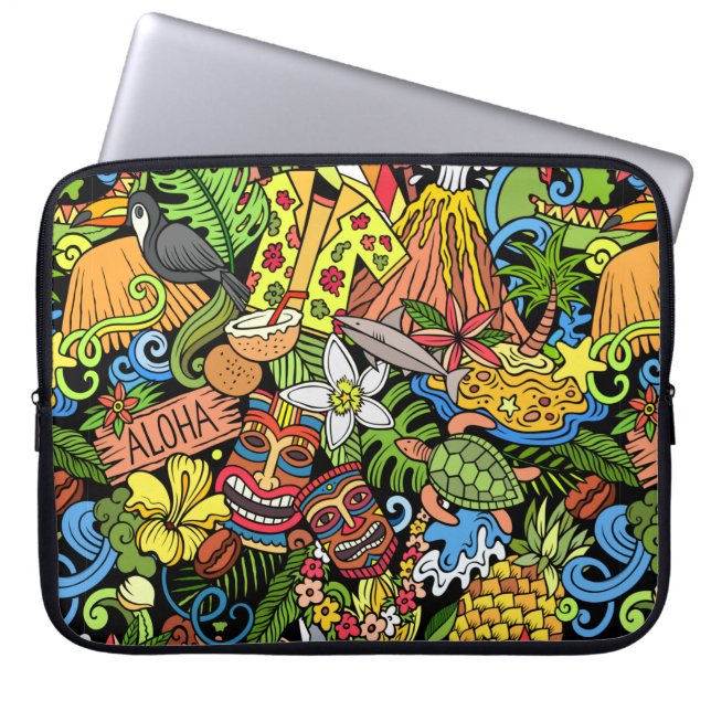 Cartoon doodles Hawaii seamless pattern. Backdrop  Laptop Sleeve (Front)