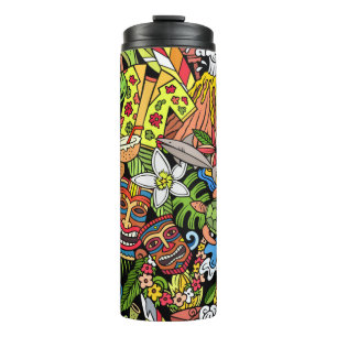 Cartoon doodles Hawaii seamless pattern. Backdrop Thermal Tumbler