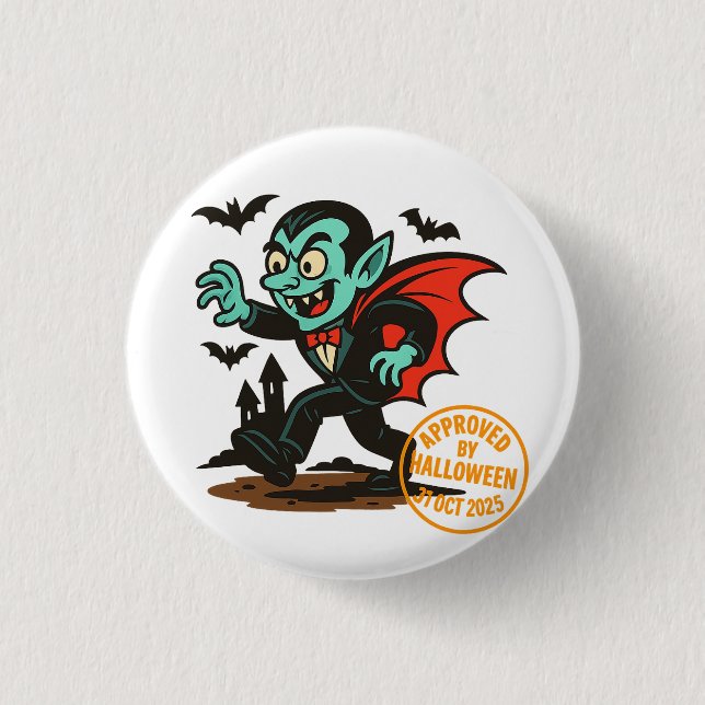 Cartoon Dracula Vampire – Approved by Halloween 3 Cm Round Badge (Front)