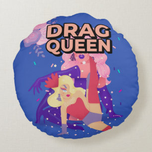 Cartoon Drag Queen kicking leg up  Round Cushion