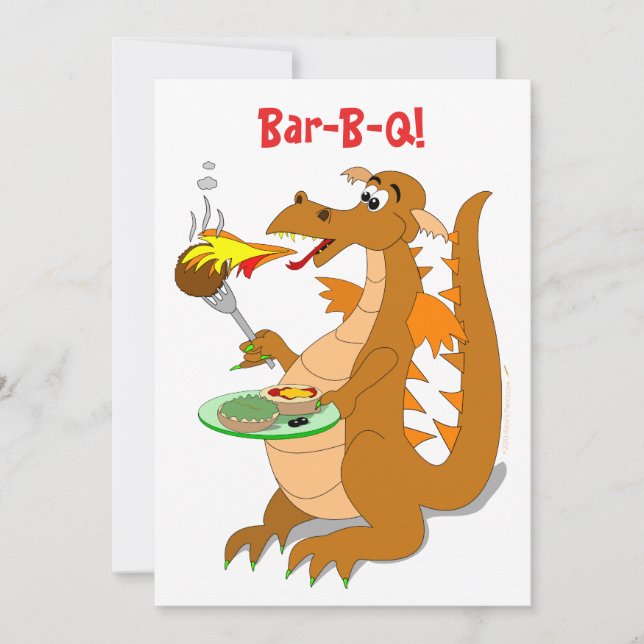 Cartoon Dragon Bar-B-Q Party Invitations Template (Front)