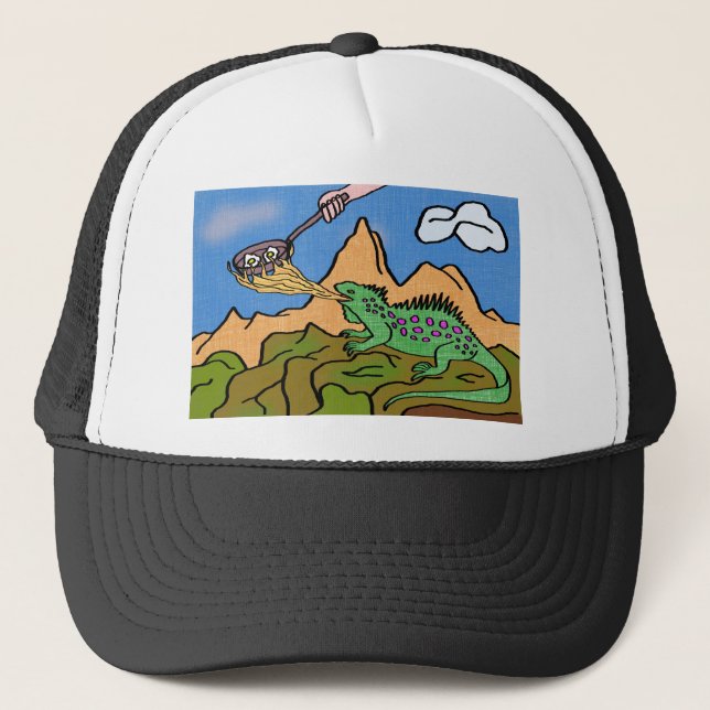 Cartoon dragon eggs cooking trucker hat (Front)