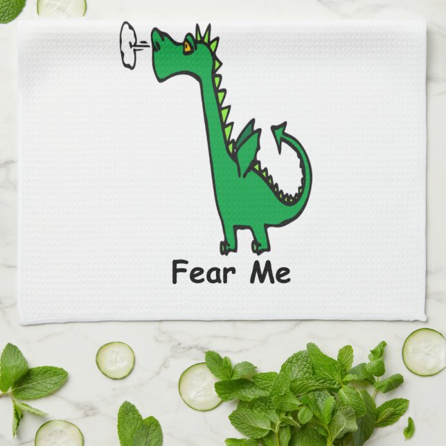 Cartoon Dragon Fear Me Tea Towel (Folded)