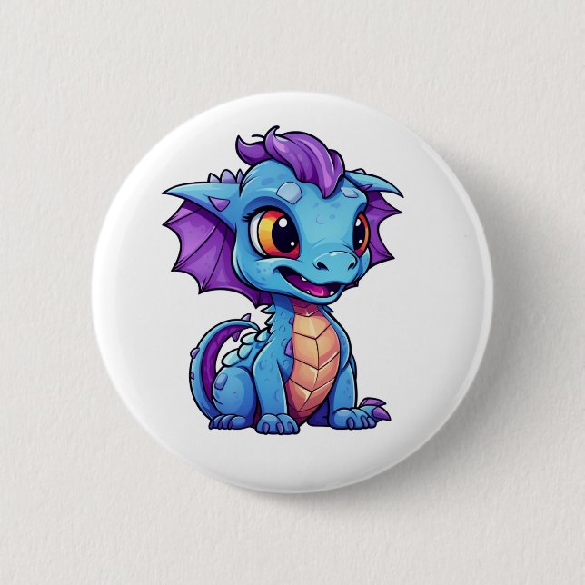 Cartoon dragon illustration 6 cm round badge (Front)