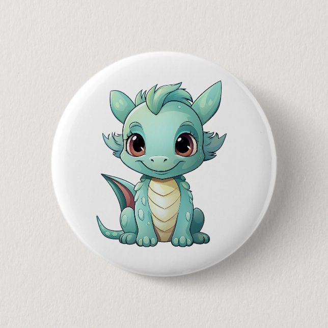 Cartoon dragon illustration 6 cm round badge (Front)