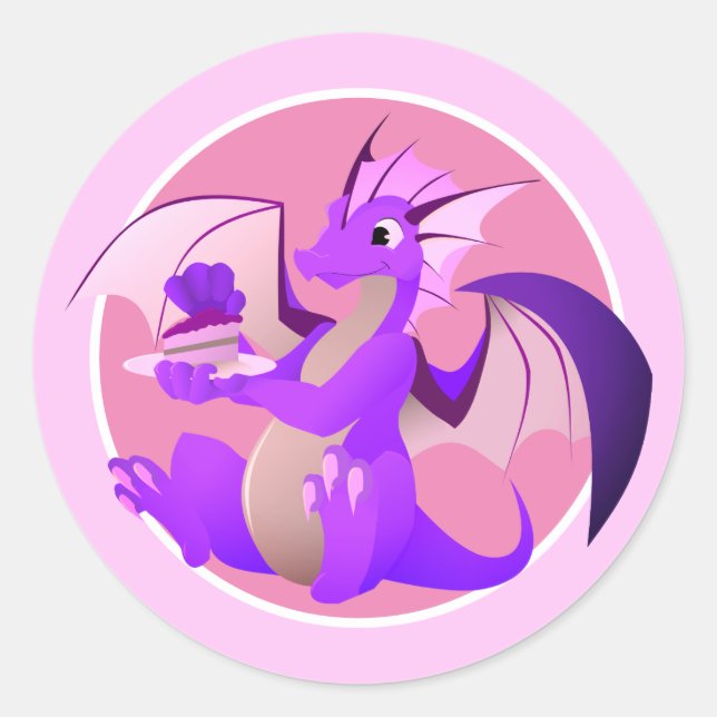 Cartoon Dragon with Cake Pink Stickers (Front)