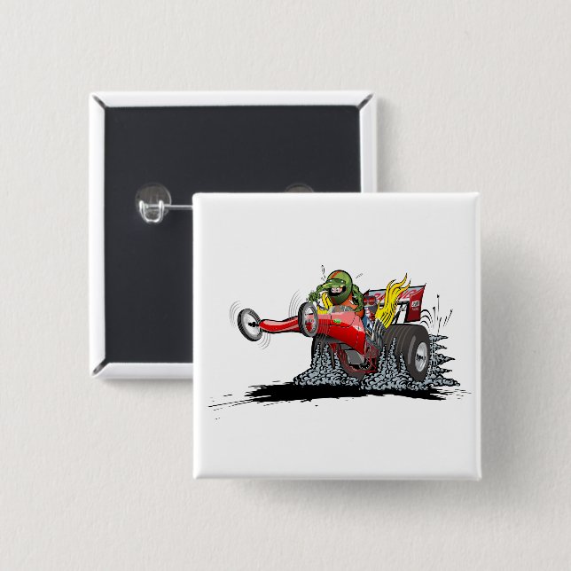 Cartoon dragster 15 cm square badge (Front & Back)