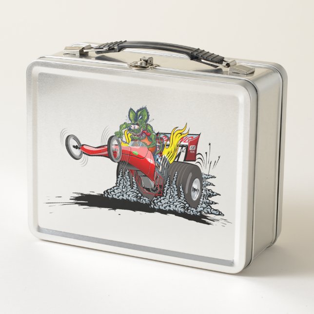 Cartoon dragster metal lunch box (Front)