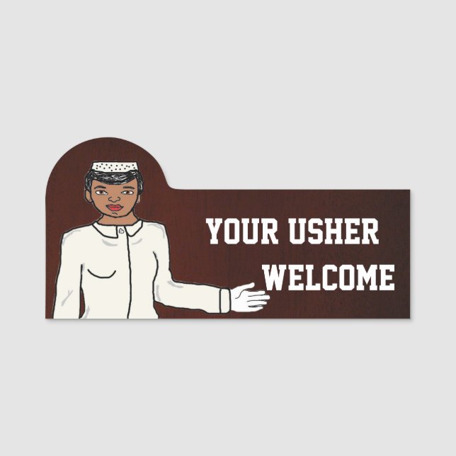 Cartoon drawn usher name tag (Front)