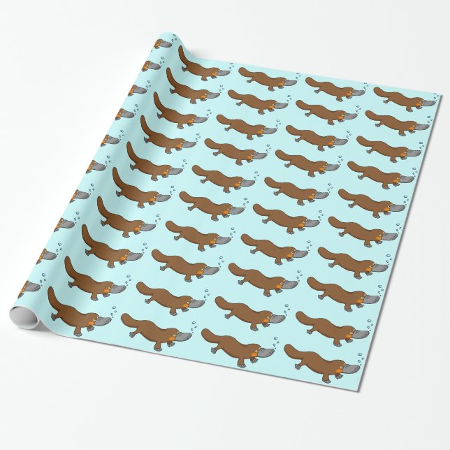 Cartoon duck-billed platypus wrapping paper (Unrolled)