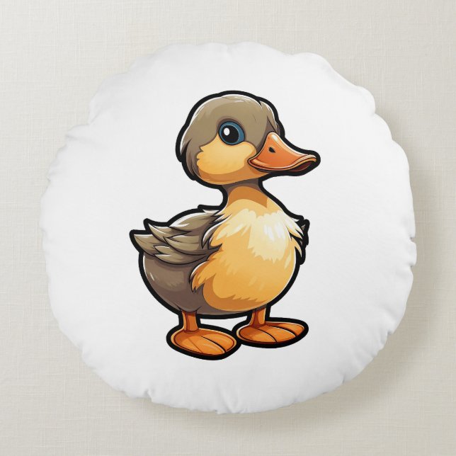 Cartoon duck illustration round cushion (Front)