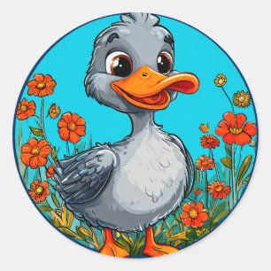 🦆 Cartoon Duckling Cute Baby Bird Simple Art 🦆 Classic Round Sticker