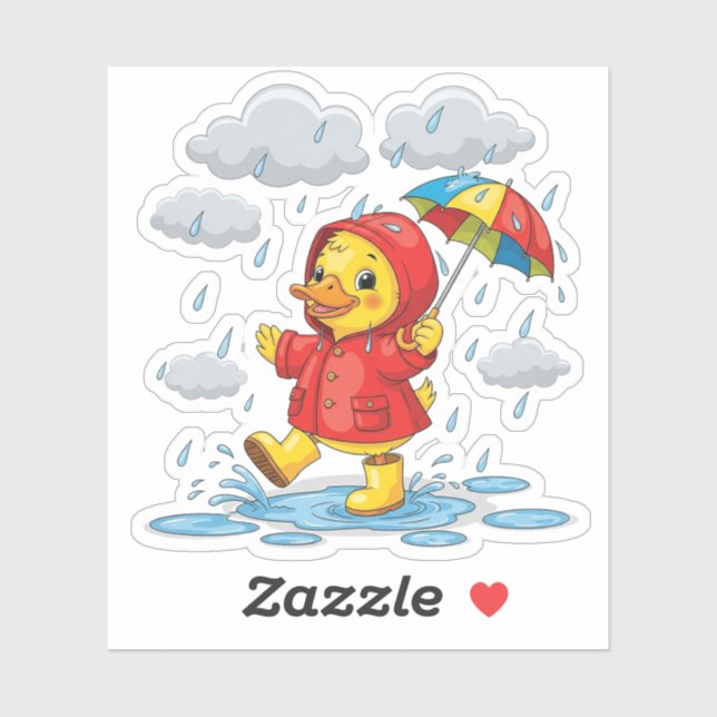 Cartoon Duckling Playing in Rain with Umbrella (Sheet)