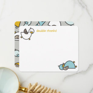 Cartoon Ducks/Ducklings Twins Baby Shower/Birth Thank You Card